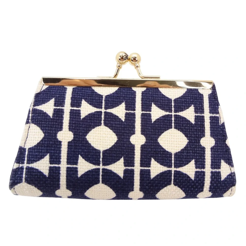 Spartina 449 Coin Purse Woens Small Navy Blue Excellent Geometric Kisslock Linen